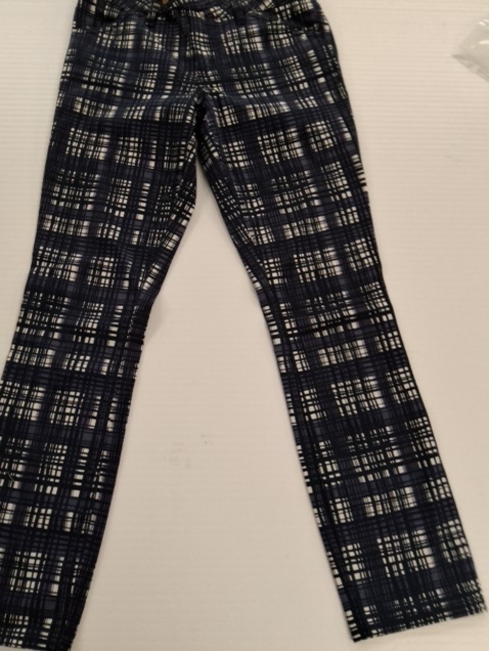 Tory Burch Navy and White Plaid Straight Leg Pants